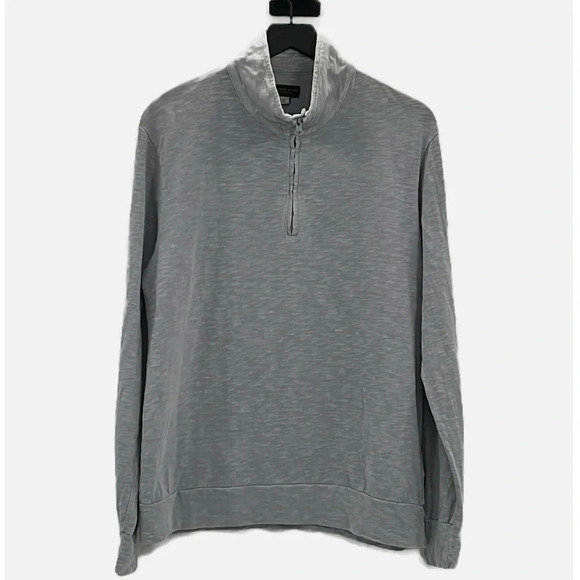 Thomas Dean Performance Cotton Quarter Zip Pullover in Light Grey- Size Large - Picture 1 of 6